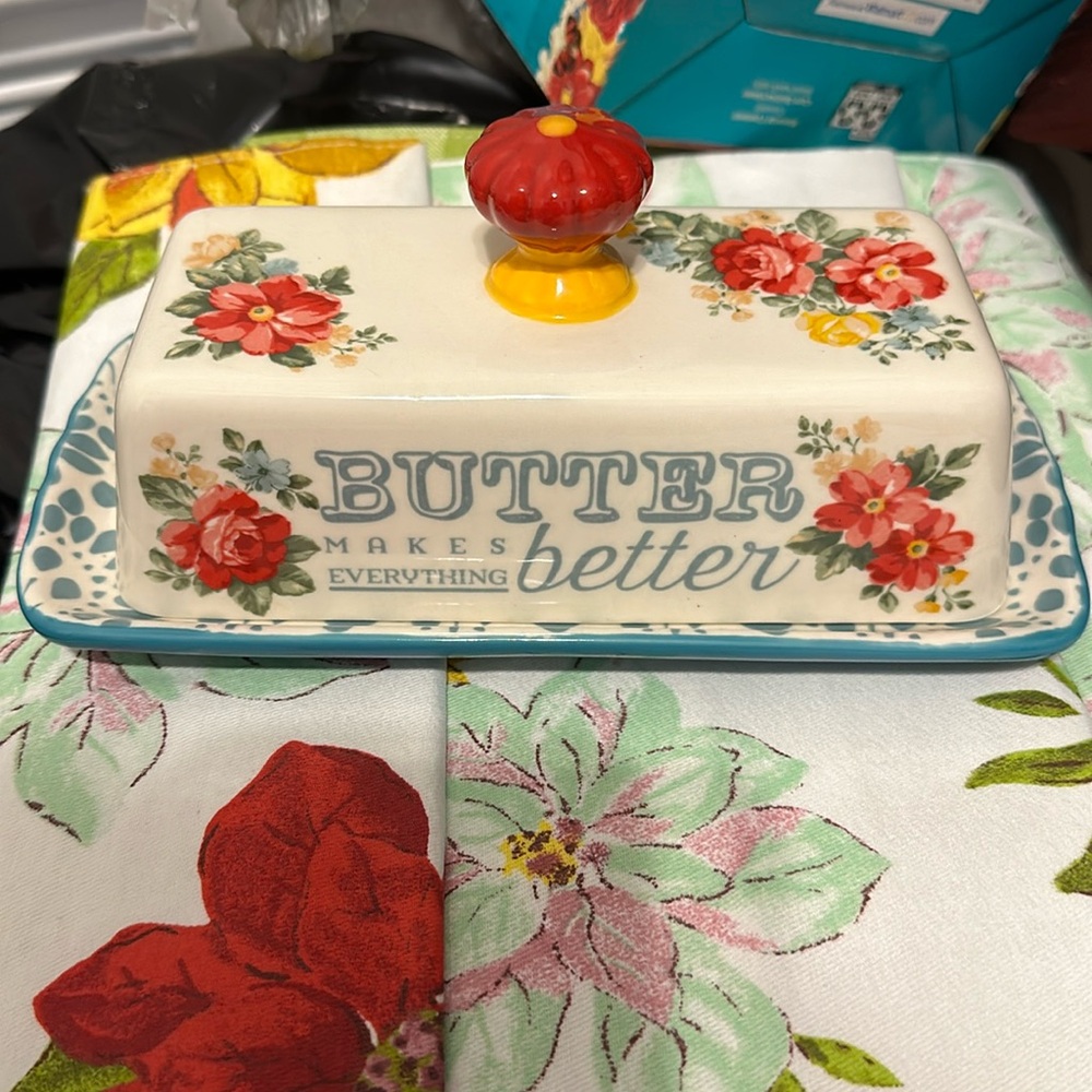Pioneer Woman Beautiful Stoneware Vintage Floral Butter 🧈 Dish NWT!